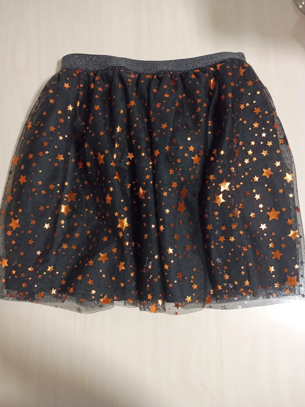 Spirit Halloween Black Tulle Skirt with Metallic Orange Stars -